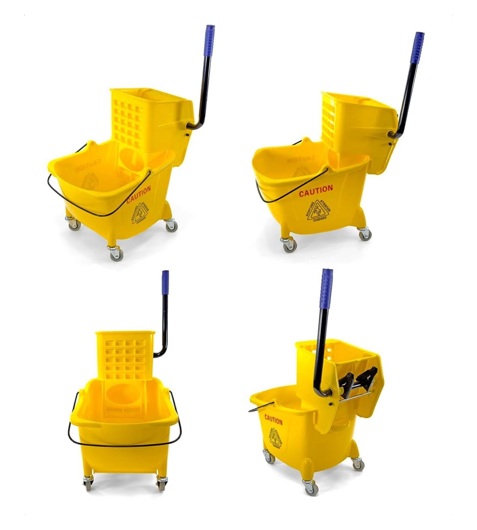 Mop Bucket 25 Quart | Side Press Wringer | 4 Wheels 2" | Yellow