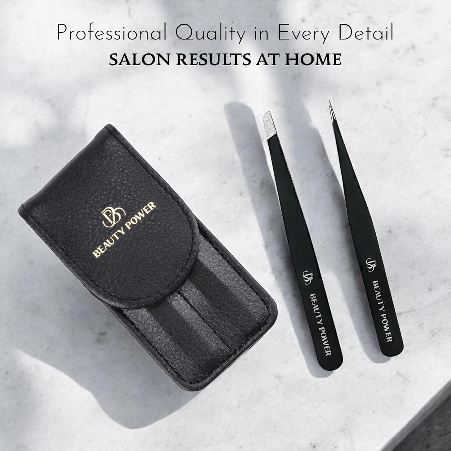 Beauty Power Professional Tweezers Set – Slant & Point, Ultra Precision German Stainless Steel Tweezers for Eyebrows, Chin, Ingrown Hair & Facial Grooming – Lightweight + Travel Case - Gif Idea