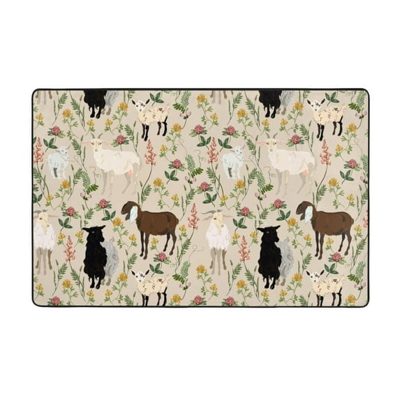 Area Rugs For Living Room Decor - Painted Cute Goat Flower Anti Slip Throw Washable Rugs 3x5 For Bedroom, Soft Indoor Carpet For Bedroom Living Room 60x39In