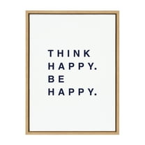 Kate and Laurel Sylvie Think Happy Be Happy Blue Framed Canvas Wall Art by Maggie Price, 18x24 Natural, Motivational Art for Home or Office