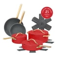 thumbnail image 3 of Beautiful 12-Piece Ceramic Nonstick Cookware Set, Pots and Pans with Strainer Lids, Tomato Red by Drew Barrymore, 3 of 19