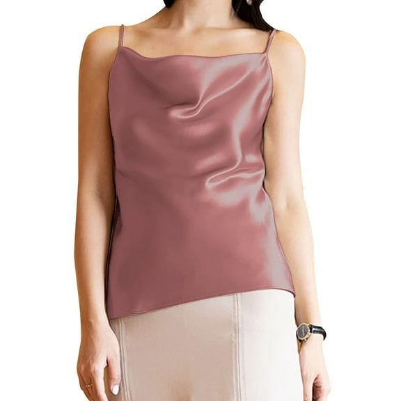 NeedBo Women's Silk Satin Tank Top V-Neck Camisole Sleeveless Loose Blouse Tank Shirt Spaghetti Strap XS-3XL