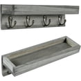 thumbnail image 6 of MyGift 10 Inch Floating Wall Shelf with Hooks, Vintage Grey Wood Entryway Storage Shelf with 4 Metal Key Hooks, 6 of 7