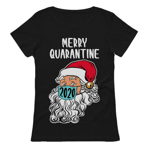 Tstars Merry Quarantine 2020 Santa Claus Face Mask Ugly Christmas Women T Shirt