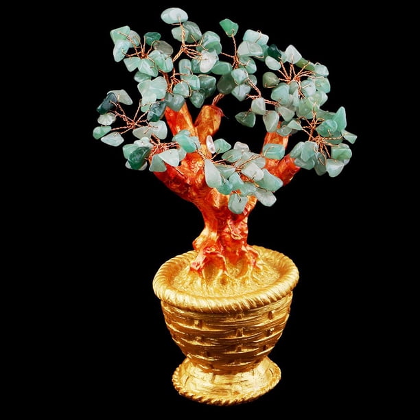 Piedra Shui de Cristal de árbol Pteado de 7 Pulgadas Multicolor para Oficina - , tal se describe Verde Hugo Estatuilla del árbol del dinero