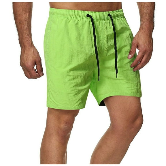 Puntoco Mens Pants Clearance Solid Elastic Waist Mid Waist Loose Pockets Bandage Short Pants