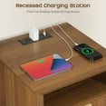 thumbnail image 3 of Night Stand with Charger Station, Fluted Nightstand with 2 Drawers and Storage Shelf, Mid Century Modern Bedside Table for Bedroom Living Room,Walnut, 3 of 11