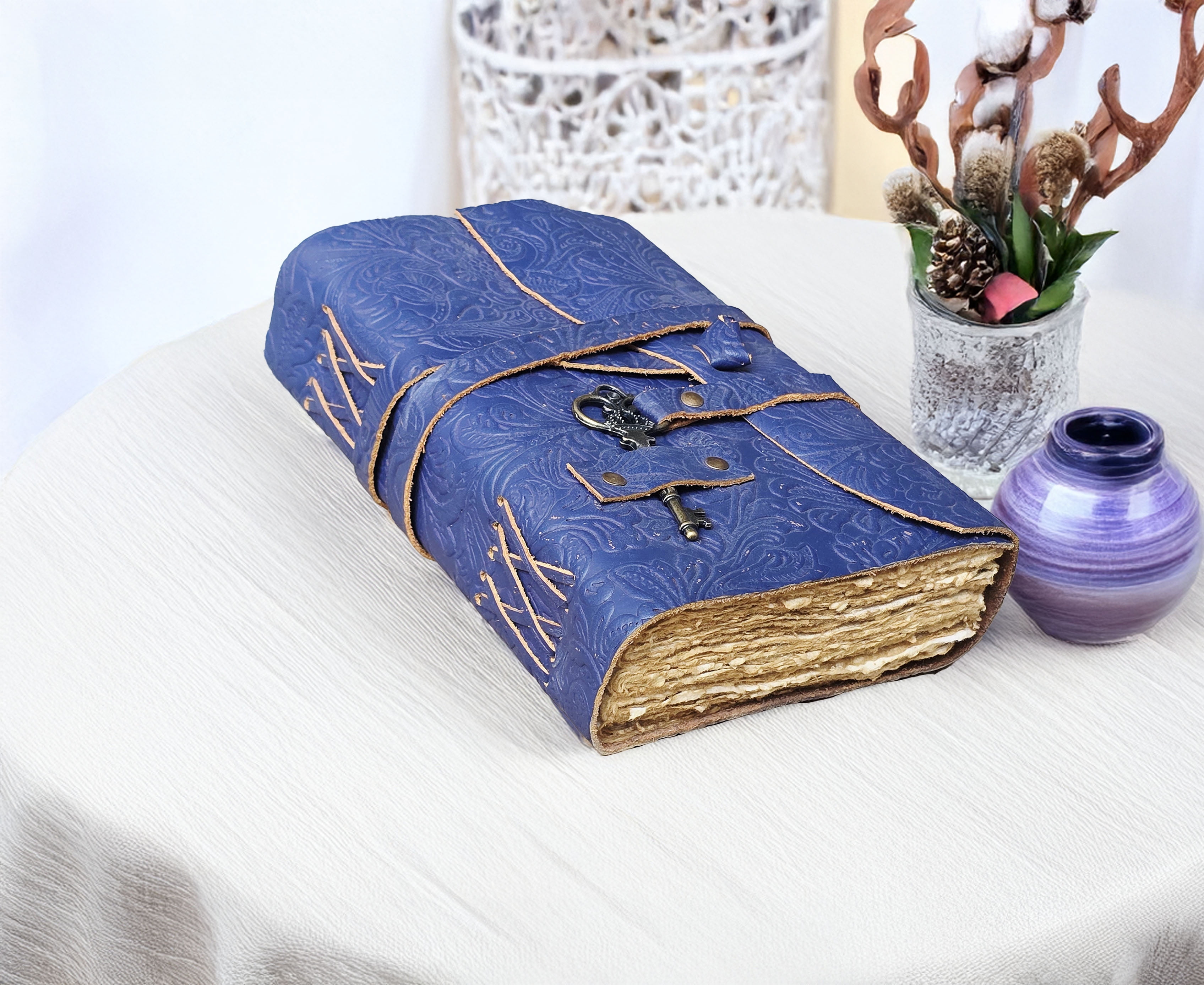 Quirky Craft Embossed Vintage Travel Journal -200 Vintage Deckle Edge Pages - 5 x 7 in, 200 Pages Sketchbook Leather Book of Shadows Leather Grimoire