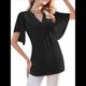 thumbnail image 2 of Blusas de Corta con Cuello en V para Mujer, Blusas Florales de Doble Capa de , Túnicas, Tops Negro XL, 2 of 9