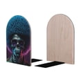 thumbnail image 2 of KLL Punk Style Blue Haired Skull Print Wood Book Ends for Shelves,1 Pair Wood Bookends Book Holder Stand Decorative, Book Stoppers for Heavy Duty Books CD File Video Games, 2 of 8