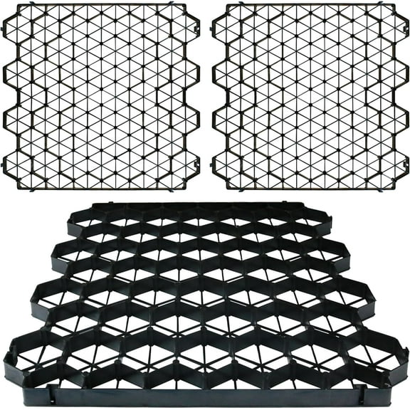 12 Units Permeable Pavers Gravel, Grass& Gravel Driveway System, Interlocked Pavers Gravel Grid Black PE Shed Base 1.6" Depth, 32 Sq Ft (12)