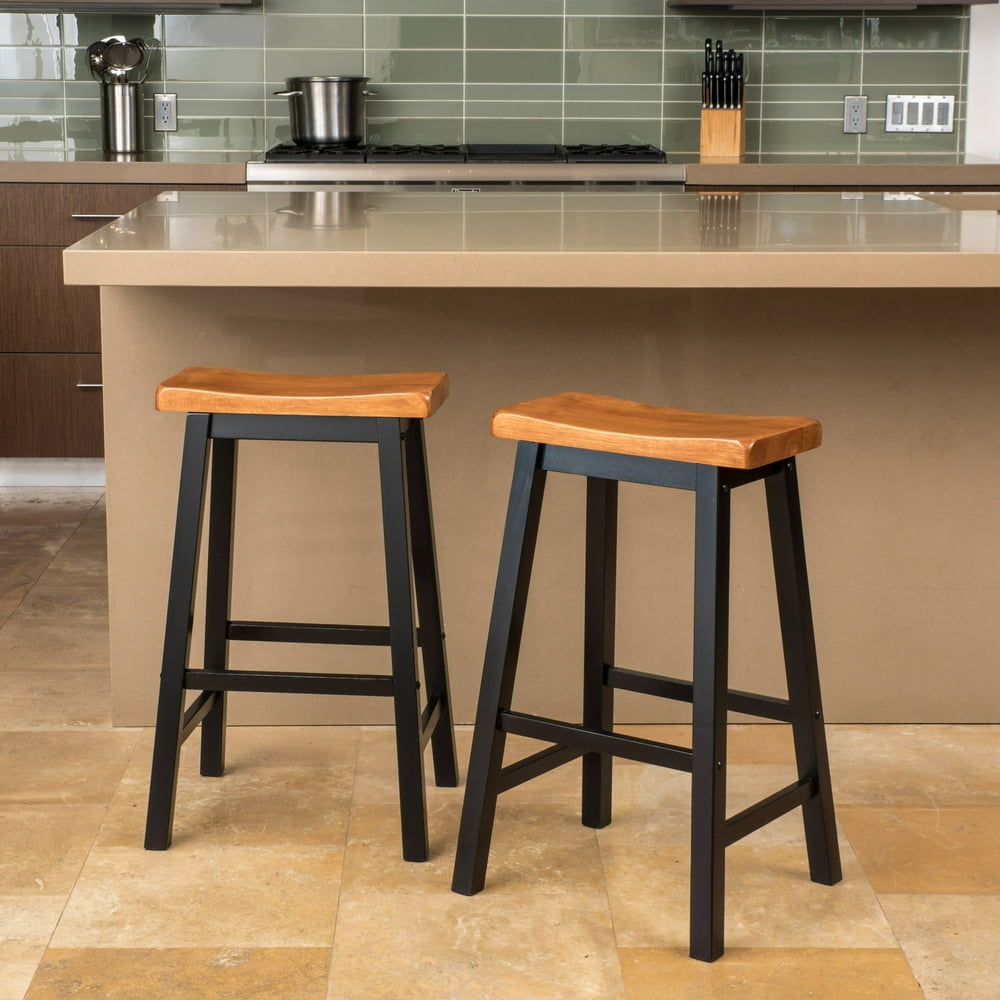 Noble House Paulson 29in Espresso Wood Saddle Stool (Set of 2