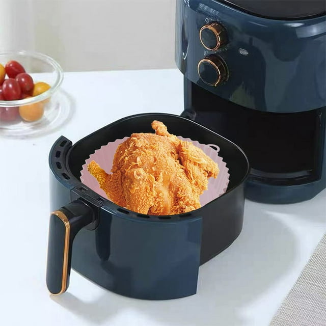 GUSTVE2 Pack Air Friteuse Silicone Pot Réutilisable Air Friteuse Silicone Doublure Résistant à la Chaleur Friteuse à Air Chaud avec Poignée Durable Sûr Bleu
