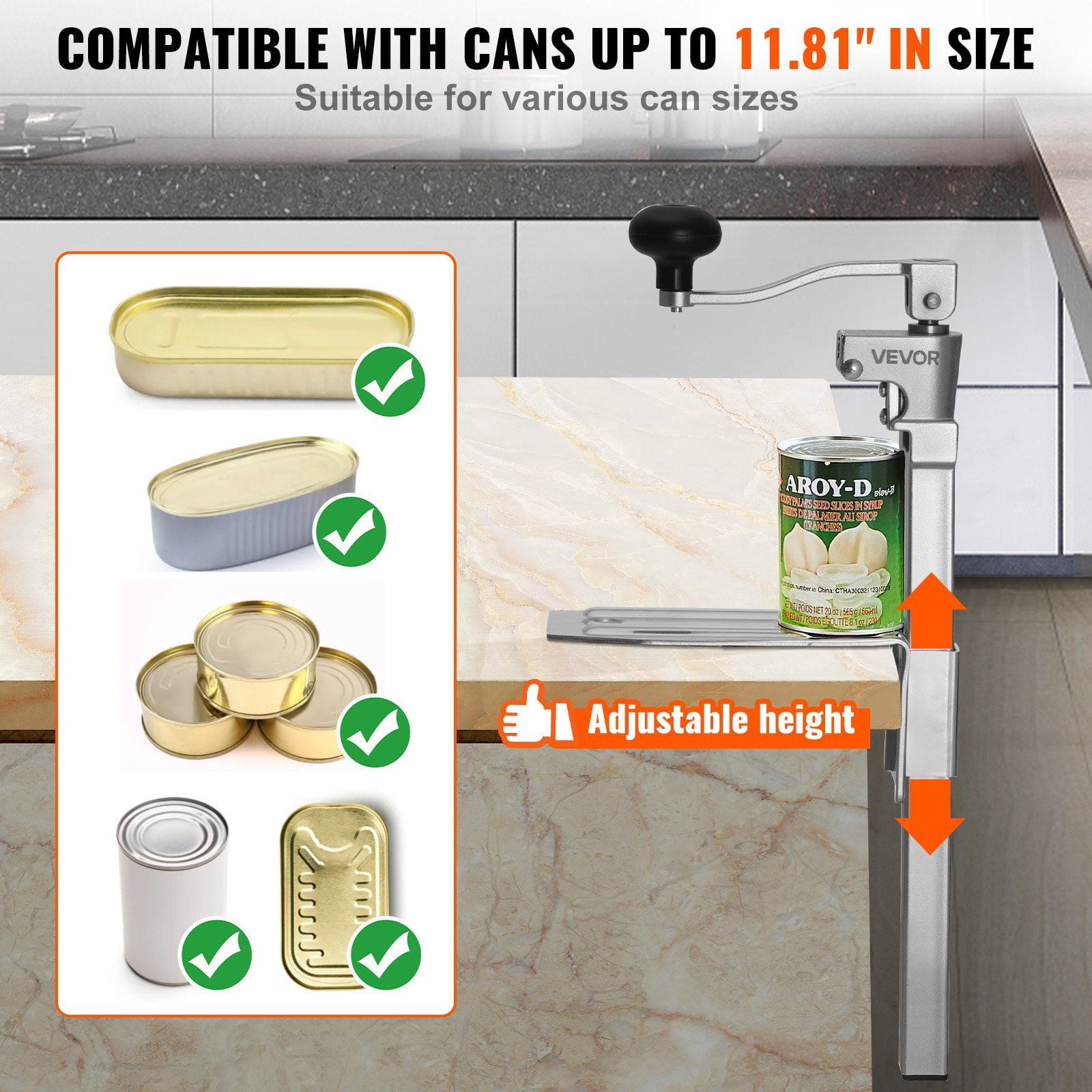 Heavy Duty Commercial Can Opener Stainless Steel Blade Adjustable Height Up to 11.8 Inches for Restaurant Food Store Manual Tabletop Use