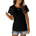 thumbnail image 1 of Camisetas de Corta con Encaje para Mujer, Blusas de Verano, Camisetas Informales Holgadas. Negro M, 1 of 5
