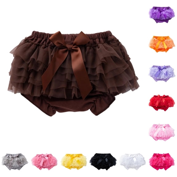 TinyBloomm Girls Double Lace Mesh Shorts With Soft Sheer Overlay And Bow For Kids Lightweight Comfortable Girls Short Skirt Style For Everyday Wear, Size 3-6 Months