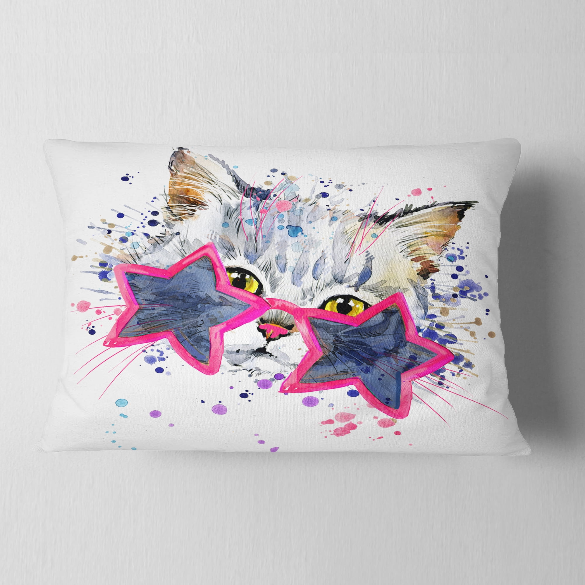 Designart Cute Kitten with Blue Stars - Animal Throw Pillow - 12x20