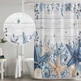 thumbnail image 3 of Coastal Bathroom Shower Curtains with Hooks, Ocean Blue Beige Starfish Shells Leaves Grey Wooden Waterproof Fabric Washable Shower Curtain for Home Hotel Bathtub Decor 36x72 Inch, 3 of 9