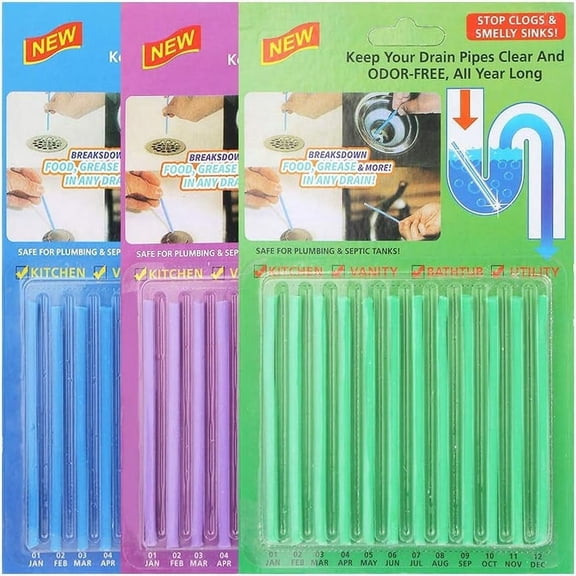 QUTETN 36 Pieces Drain Cleaning Sticks Sani Sticks Cleaning Stick Enzyme Cleaner Drain Tub Pipeline Cleaner Decontamination Rod