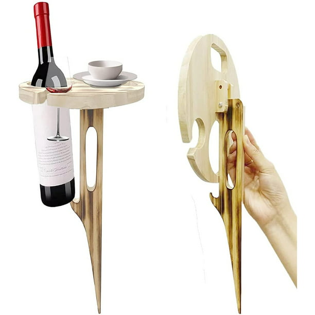 Outdoor Wine Table Picnic Holder, Wooden Outdoor Picnic Table With Glass Holder