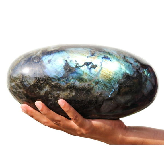 Superb Flashy Polished Crystal Lingam Green Labradorite Large 275mm / 8.1kg, Shivling for Healing Stone & Spiritual Home Decor, Sacred Gift Chakra Balancing, Serene Energy Enhancer for Yoga & Reiki