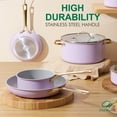 thumbnail image 5 of Chef Power Ceramic Cookware Sets, 10Pcs Pots and Pans Set Non Stick, Cookware Set with Stainless Steel Handle, Dishwasher & Oven Safe, Light purple with Granite Grey Handle, 5 of 9