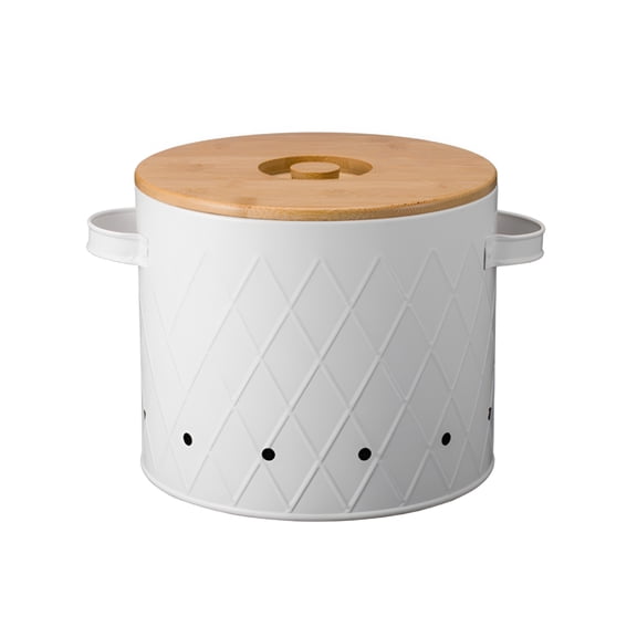 ACDANC Kitchen Vegetable Storage Tin Potato onion Garlic Storage Bin with Lid Kitchen Storage Canister for Kitchen Countertop Pantry White Large