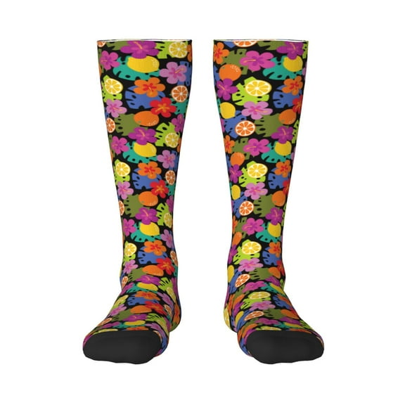 Honeii Hawaiian Style Print Long Socks,Novelty Design Socks Gift for Men and Women,Crew Socks,Calf Socks
