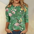 thumbnail image 2 of miqiqism 3/4 Length Sleeve Shirts for Women Floral Print Tees Blouses Teen Girls Crew Neck Loose Shirt Juniors Casual Slim Fit Tops Tee Shirts,Green,Large, 2 of 4