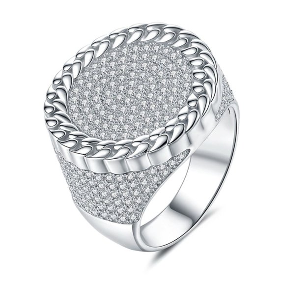 Chunky Wide Mens Moissanite Ring 925 Sterling Silver Wedding Rings D Color VVS1 Round Cut Pave Diamond Ring Size 6-9