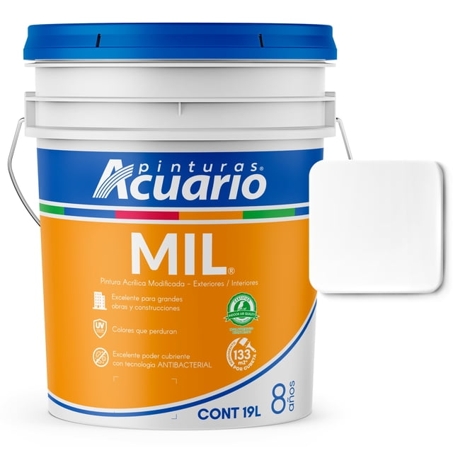 Pintura Acrílica Modificada Exteriores Interiores Pinturas Acuario Mil 6 Años 19 Litros Blanco Mate