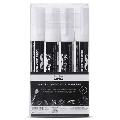 Mr. Pen- White Chalk Markers, 4 Pack, Dual Tip, 8 labels, White Liquid Chalk Marker, Chalk Markers, White Dry Erase Markers, Chalk Markers for ...