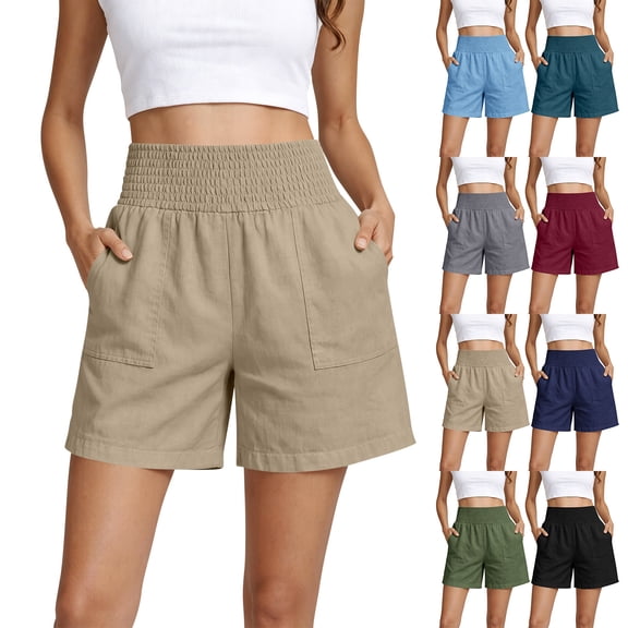 Nestiefly 2026 Linen Shorts for Women High Waisted Wide Leg Summer Casual Beach Vacation Bermuda Cropped Pants with Pockets Black XL