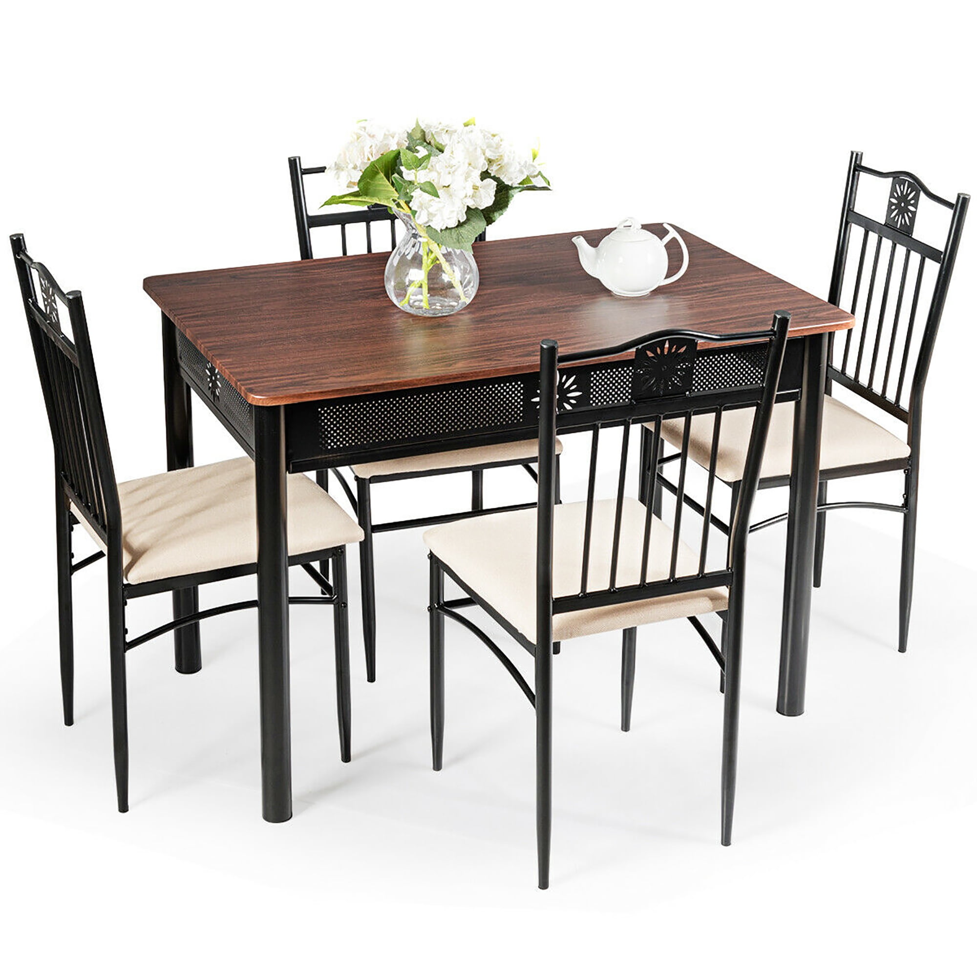5X Wooden Metal Dining Table 4 Chairs Set Kitchen Breakfast Dinner Furniture Hot 