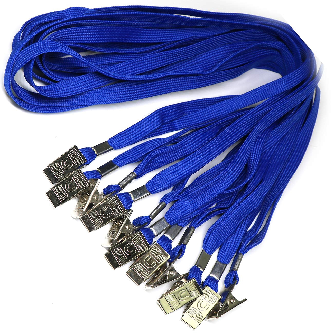 Lanyard 100 Pack Blue Badge Lanyards Flat Round 32" With Clip