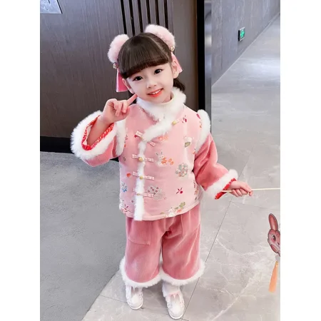

GEDER-F2Girls Chinese Antiquity Red Hanfu New Year‘s Tang Rabbit Embroidery Long Sleeve Thick Warm Winter Top & Pants Spring Festival New Year Clothes (Chinese Size Please Check The Si
