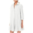 thumbnail image 1 of Women's Solid Long Sleeve Shirt Dress - Ruffled Hem, Turn Down Collar, Casual/Office, 1 of 5