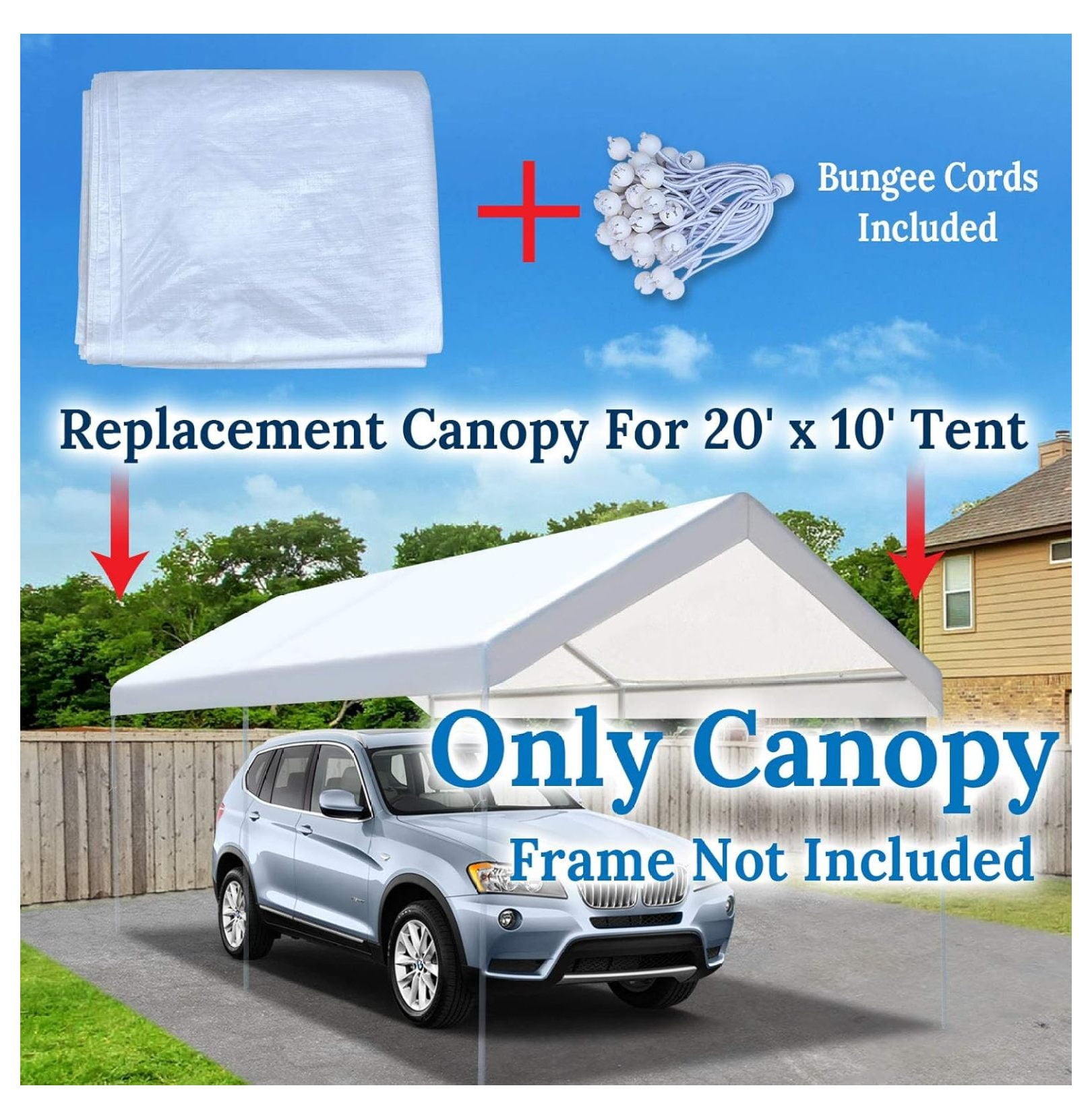 10'x20' Carport Replacement Canopy Garage Top Tarp Shelter Cover, Canopy ONLY (w/Edge)