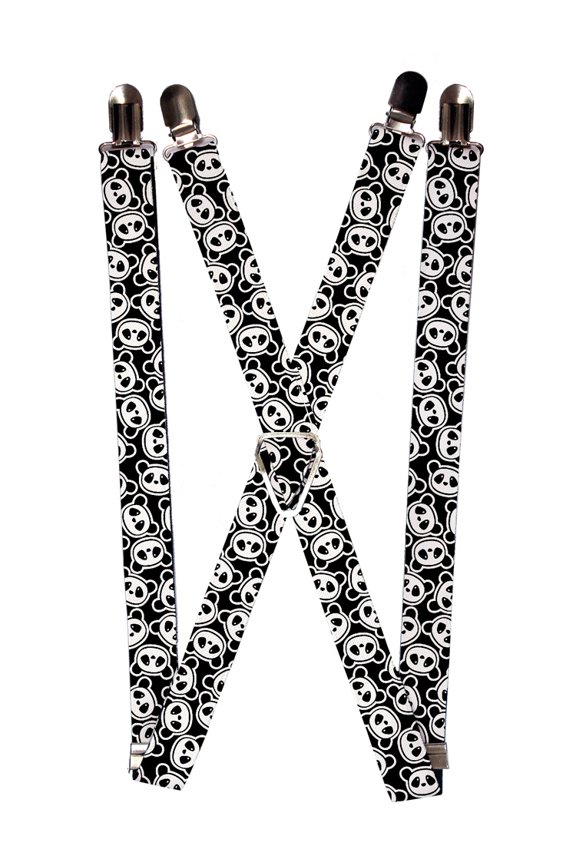 Cute Black and White Panda Bear Faces All Over Collage Suspenders