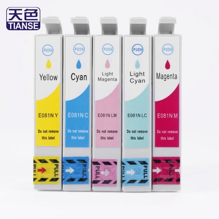 Rosie Clearance 5pcs Ink Cartridge for Stylus Photo T50/TX650/TX700W/R270 Printer Non-OEM Features: The product contains recycled environmentally friendly materials. Offers a 2 year satisfaction guarantee on all purchases. A risk free experience. Compatible for T50/TX650/TX700W/TX710W/TX800W/TX810W/Stylus Photo/R270/R290/R390/RX590/RX690/RX610 These compatible inkjet cartridge replacements offer premium quality at outstanding savings over the original machine brand 1 Yellow  1 Cyan  1 Light Cyan  1 Light magenta  1 Magenta These ink cartridges are easy to install. Non-OEM Remanufactured Description: Wonderful printing starts from TIANSE More colorful more natural INK Cartridge for printer Specifications: Brand: TIANSE Model: T081 Expiration date: 24 months Case Material: plastic Color: Yellow  Cyan  Light cyan  Magenta  Light magenta Size: 75*52*12mm Package include: 5 x INK Cartridge for Stylus Photo T50/TX650/TX700W/TX710W/TX800W/TX810W/R270/R290/R390/RX590/RX690/RX610 Printer