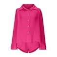 thumbnail image 2 of pstuiky Women'S Pajama Sets Summer Solid Color Lightweight Lounge Sets Leisure Loose Fit V-Neck Long Sleeve Pajama Sets with Shorts Loungewear for Teens Hot Pink S, 2 of 6