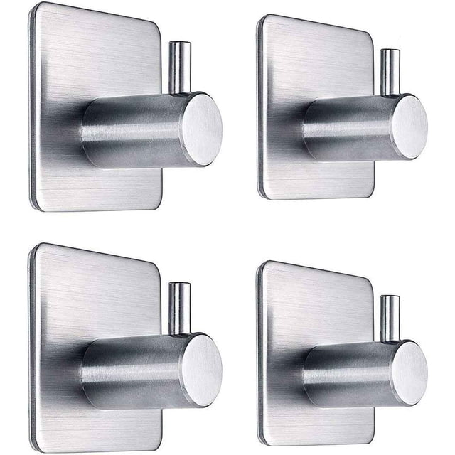 4 Pcs Ganchos de Baño en Acero Inoxidable 304, Ganchos Adhesivos para Organización, Accesorios para Cocina, Baño u Oficina