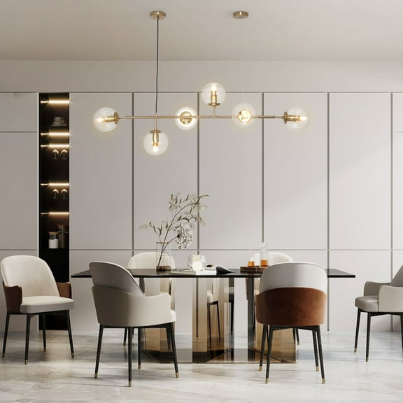 Modern 6-Light Chandelier Gold Glass Globe Shade Pendant Ceiling Lamp Lighting Fixture