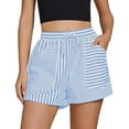 thumbnail image 2 of OIUUAK Striped Shorts for Women High Waisted Beach Casual Pull On Elastic Waist Summer Shorts with Pockets, Light Weight Pants for Women Summer, Lightweight Summer Pants Women, Summer Pants, 2 of 2