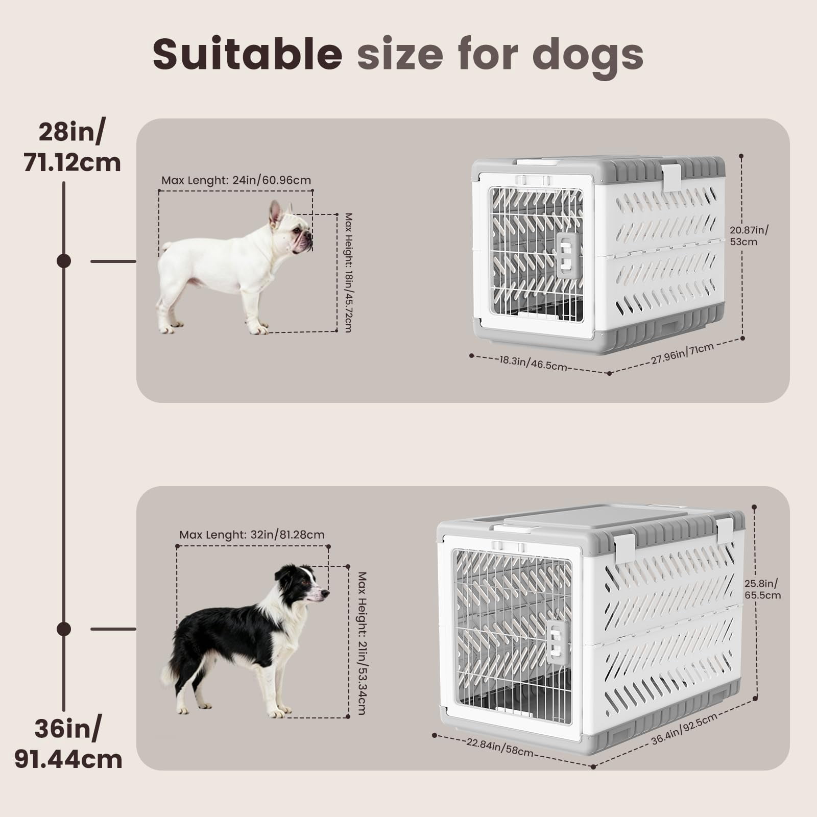 Collapsible Dog Crate For Medium/small Dogs - 28" L Foldable Cage No-tool Assembly  Travel With 2 Wheels Easy To Carry Space-saving Indoor Outdoor Use 27.96"(l) X18.3(w) X20.87(h)