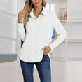 thumbnail image 3 of Polyester Long Sleeve Dress Shirts for Women White Leisure Lapel Work Womens Casual V Neck Collared Office Blouses Tops With Pocket XL, 3 of 9