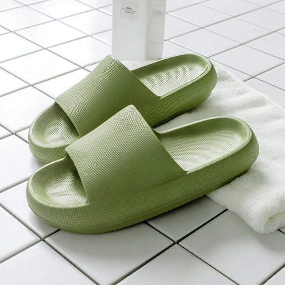 Nvzi-a Pillow Slippers for Women and Men Non Slip Quick Drying Shower Slides Bathroom Sandals ，Ultra Cushion ，Thick Sole（Size：44-45，Green）