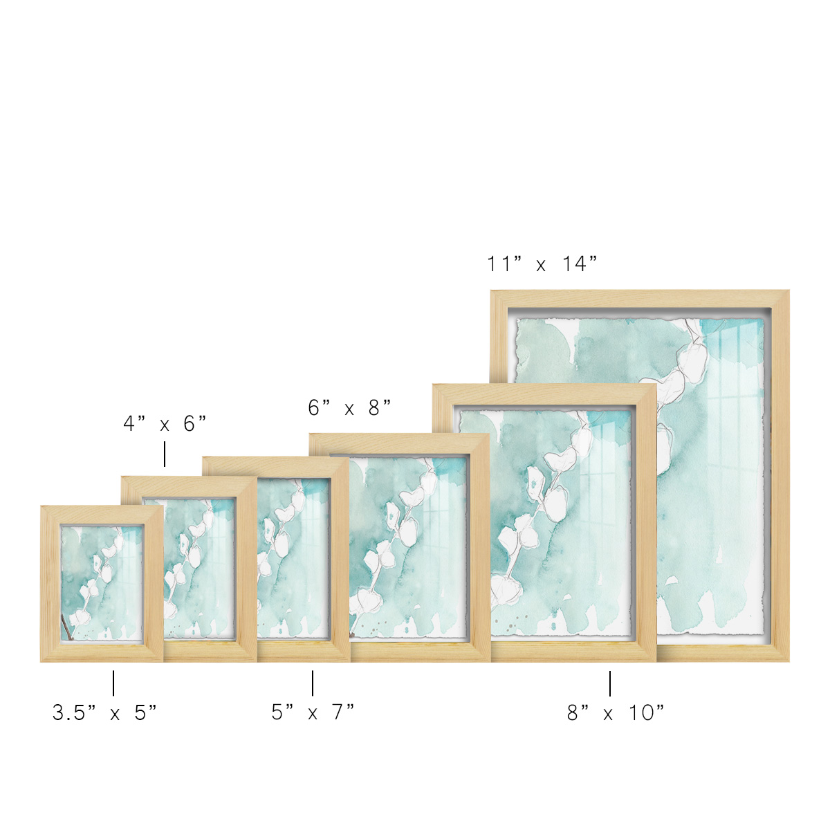 Ginkgo on Dusty Teal V - Framed Print w/glass - Natural Wood