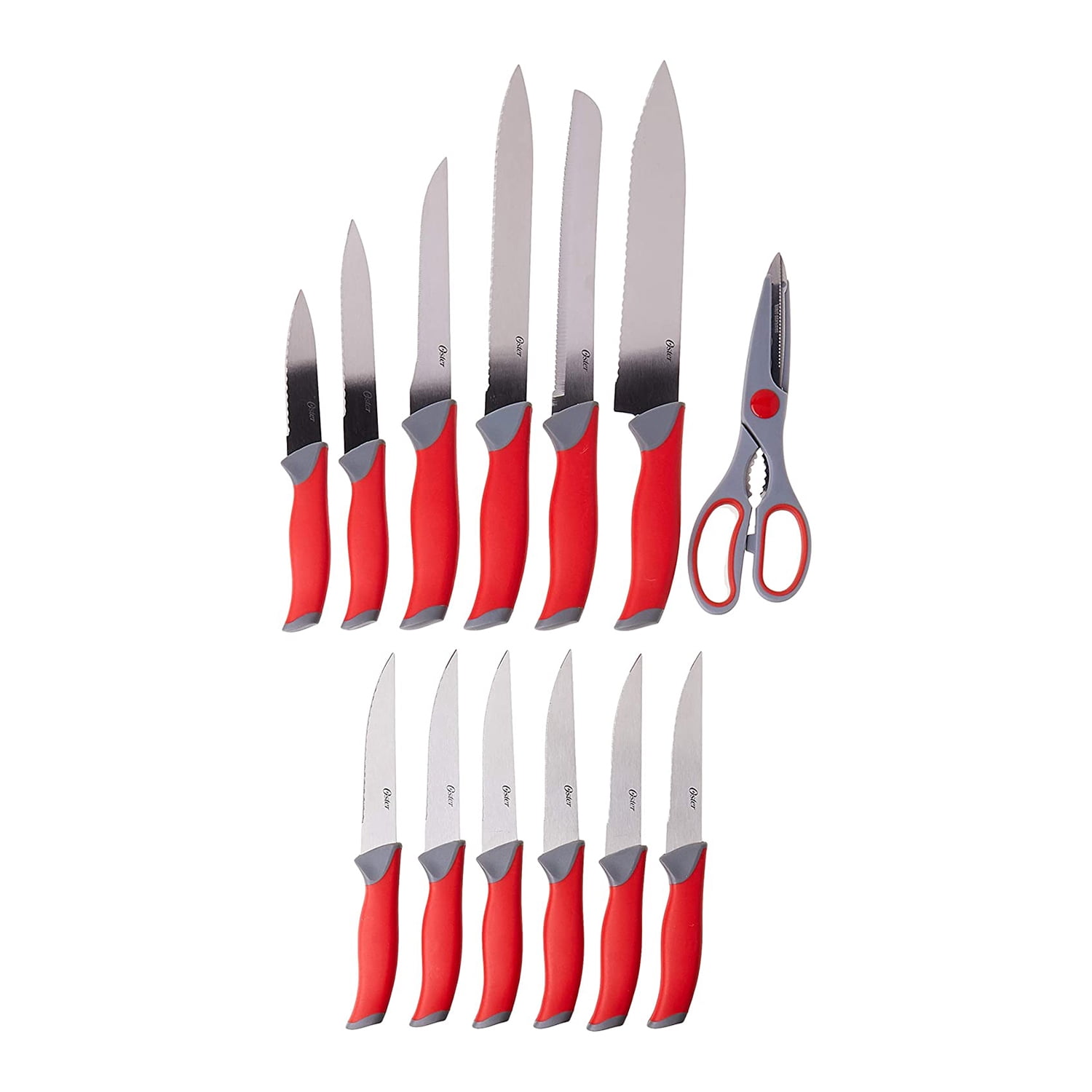 Oster Lindbergh Stainless-Steel 14-Piece Cutlery Set, Red
