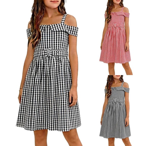 Bxsruta Girls Summer Dress Sleeveless Round Neck Knee Length Polyester Casual Top Dress for Kids Ages 3-13 Years